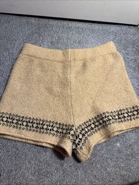 wild fable Beige Knit High-Waist Shorts with Black Pattern